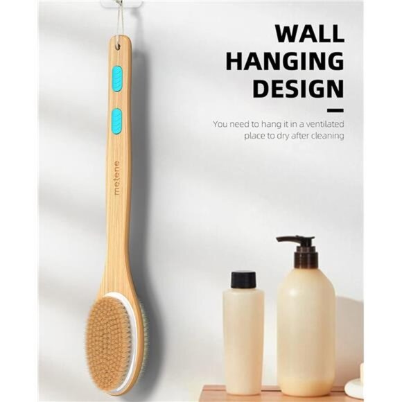 Dual-Sided Long Handle Shower Brush – Exfoliating & Soft Bristles for Bath & Dry - Picture 4 of 16